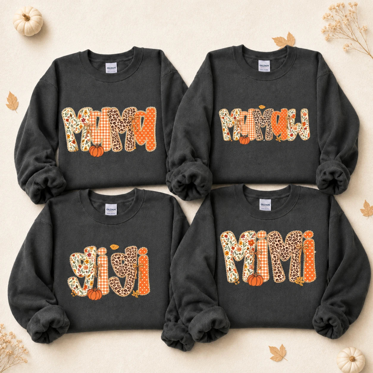 Mama Mimi Nana Grandma Fall Pumpkin Sweatshirt Floral Leopard Crewneck