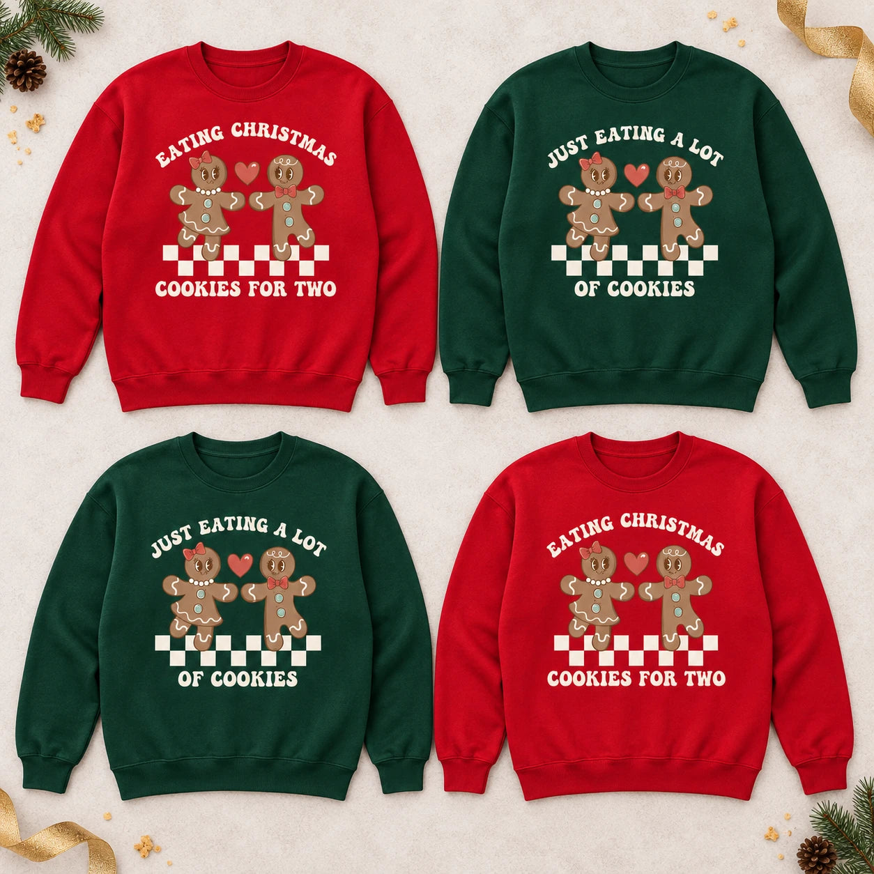 Matching Christmas Couple Sweatshirt Funny Gingerbread Pullover for Holiday Photos & Pregnancy Reveal