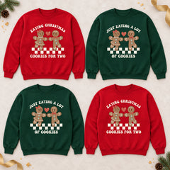 Matching Christmas Couple Sweatshirt Funny Gingerbread Pullover for Holiday Photos & Pregnancy Reveal