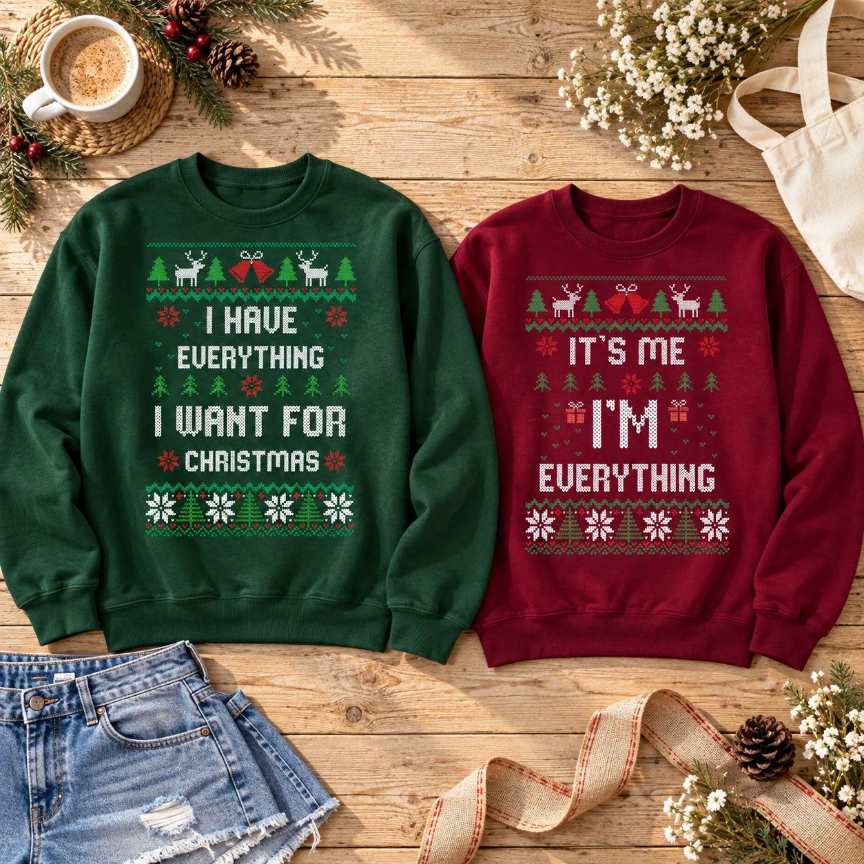 Matching Couple Christmas Sweatshirt Funny Holiday Partner Graphic Pullover