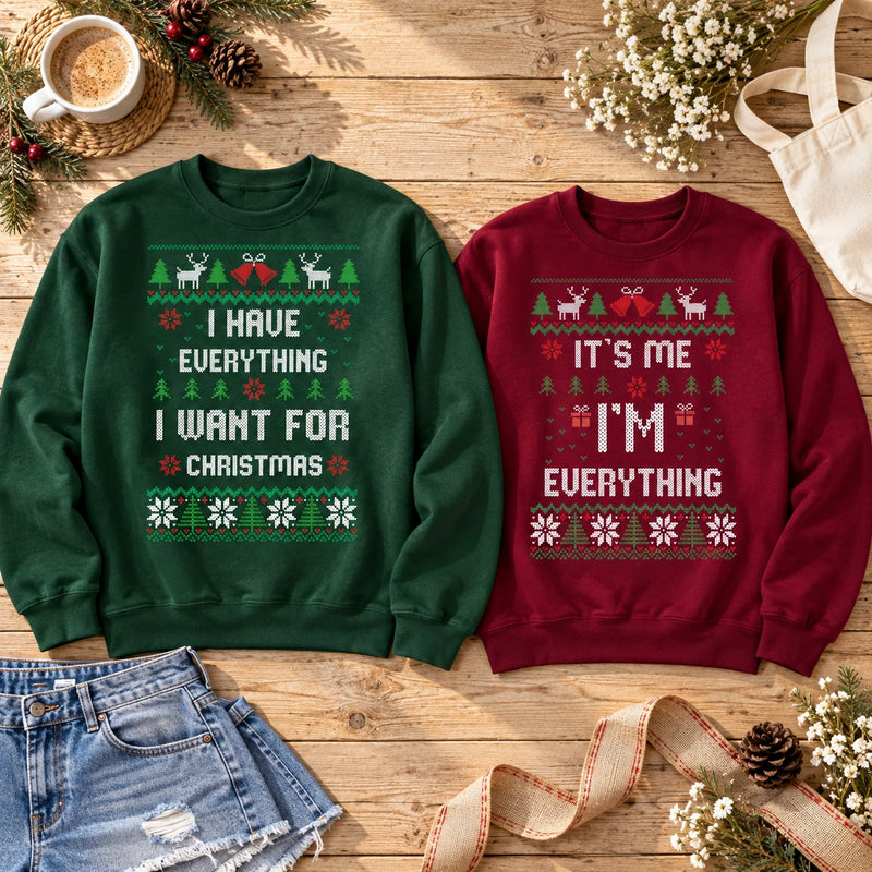Matching Couple Christmas Sweatshirt Funny Holiday Partner Graphic Pullover