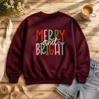Merry and Bright Christmas Sweatshirt for Women Cute Holiday Quote Design