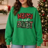 Merry and Bright Christmas Sweatshirt for Women Cute Holiday Patchwork Quote Design