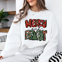 Merry and Bright Sweatshirt Merry and Bright Christmas Holiday Women Cute Patchwork Design