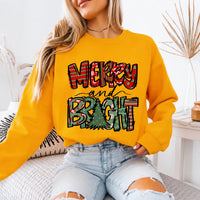 Merry and Bright Sweatshirt Merry and Bright Christmas Holiday Women Cute Patchwork Design
