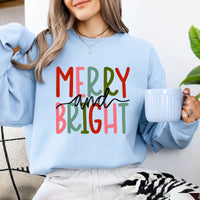 Merry And Bright Sweatshirt Merry And Bright Christmas Women Cute Hand Lettered Design