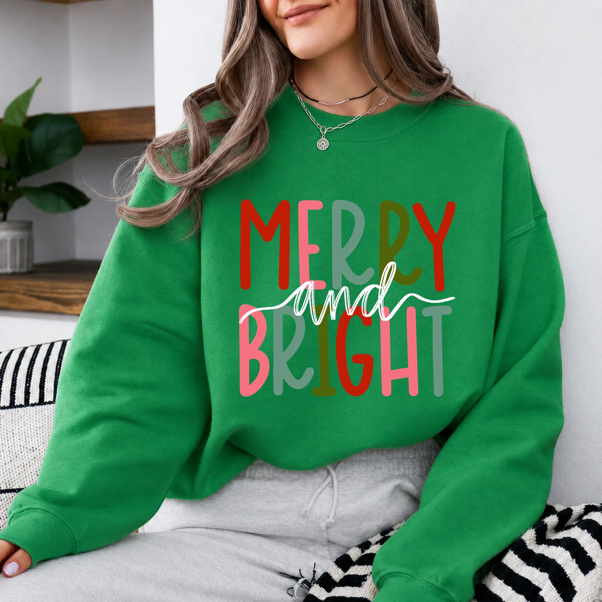 Merry And Bright Sweatshirt Merry And Bright Christmas Women Cute Hand Lettered Design