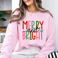 Merry And Bright Sweatshirt Merry And Bright Christmas Women Cute Hand Lettered Design