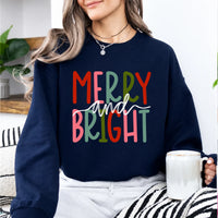 Merry And Bright Sweatshirt Merry And Bright Christmas Women Cute Hand Lettered Design