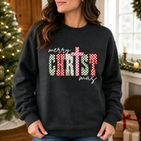 Merry CHRISTmas Christian Christmas Sweatshirt Faith Checker Cross Women Design