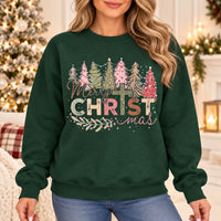 Merry CHRISTmas Christian Cross Sweatshirt, Vintage Pastel Tree Holiday Design