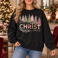 Merry CHRISTmas Christian Cross Sweatshirt, Vintage Pastel Tree Holiday Design