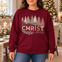 Merry CHRISTmas Christian Cross Sweatshirt, Vintage Pastel Tree Holiday Design