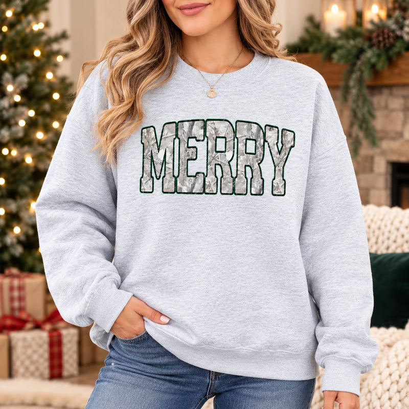 Merry Christmas Sweatshirt Camo Letter Holiday For Women Rustic Winter Outfit