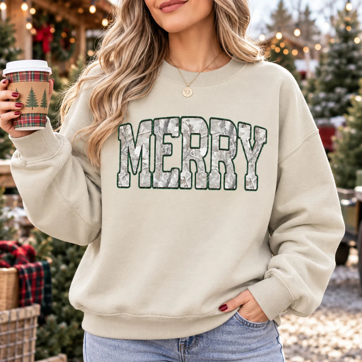 Merry Christmas Sweatshirt Camo Letter Holiday For Women Rustic Winter Outfit