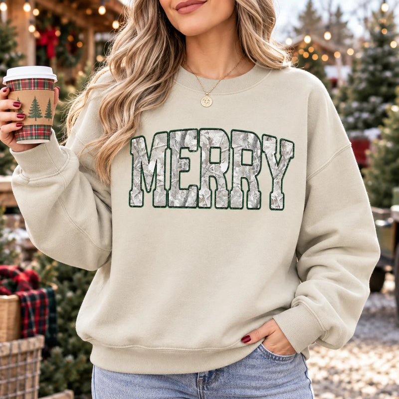 Merry Christmas Sweatshirt Camo Letter Holiday For Women Rustic Winter Outfit