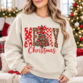 Merry Christmas Sweatshirt for Women, Cute Leopard Christmas Tree Holiday, Plaid Xmas Gift