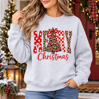 Merry Christmas Sweatshirt for Women, Cute Leopard Christmas Tree Holiday, Plaid Xmas Gift
