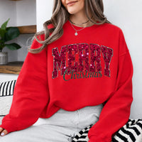 Merry Christmas Sweatshirt Glitter Sequin Graphic Holiday Winter Women Trendy Varsity