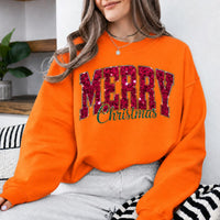 Merry Christmas Sweatshirt Glitter Sequin Graphic Holiday Winter Women Trendy Varsity