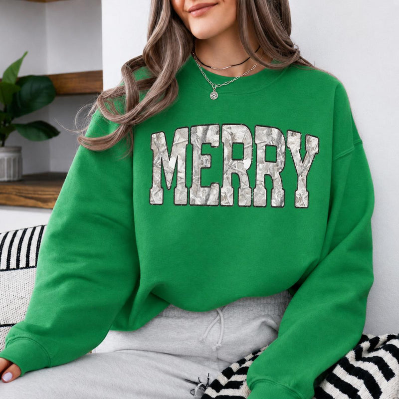 Merry Christmas Sweatshirt Merry Camo Letter Holiday Winter Women Rustic Outdoorsy Style
