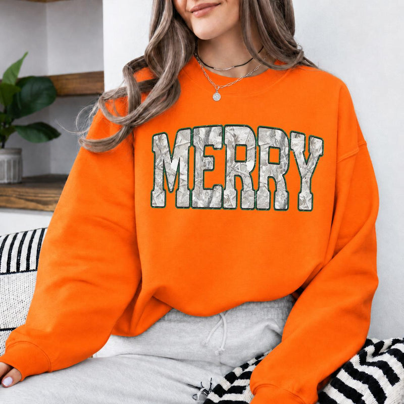 Merry Christmas Sweatshirt Merry Camo Letter Holiday Winter Women Rustic Outdoorsy Style