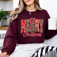 Merry Christmas Sweatshirt Merry Christmas Tree Christmas Holiday Women Leopard Plaid Cute Design
