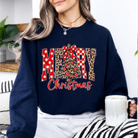 Merry Christmas Sweatshirt Merry Christmas Tree Christmas Holiday Women Leopard Plaid Cute Design