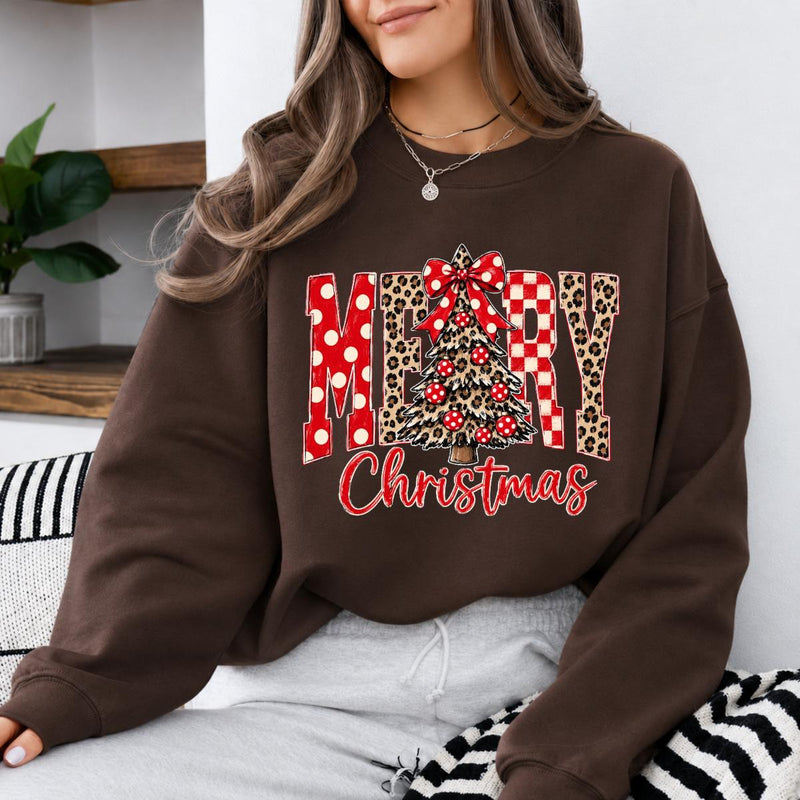 Merry Christmas Sweatshirt Merry Christmas Tree Christmas Holiday Women Leopard Plaid Cute Design
