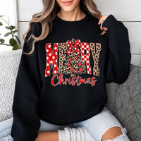 Merry Christmas Sweatshirt Merry Christmas Tree Christmas Holiday Women Leopard Plaid Cute Design