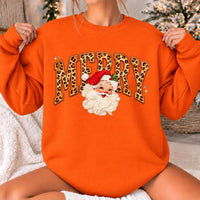 Merry Christmas Sweatshirt, Merry Santa Leopard Print, Christmas Holiday Women, Cute Vintage Western Design