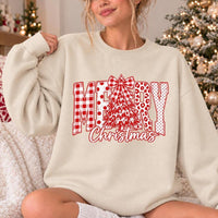 Merry Christmas Sweatshirt, MERRY Tree Bow Design, Holiday Outfit for Women, Rustic Farmhouse Style