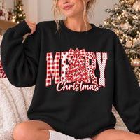 Merry Christmas Sweatshirt, MERRY Tree Bow Design, Holiday Outfit for Women, Rustic Farmhouse Style