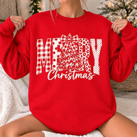Merry Christmas Sweatshirt, MERRY Tree Bow Design, Holiday Outfit for Women, Rustic Farmhouse Style