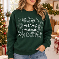 Merry Mama Christmas Sweatshirt Cute Holiday Doodles Graphic Sweater for Women