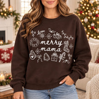 Merry Mama Christmas Sweatshirt Cute Holiday Doodles Graphic Sweater for Women