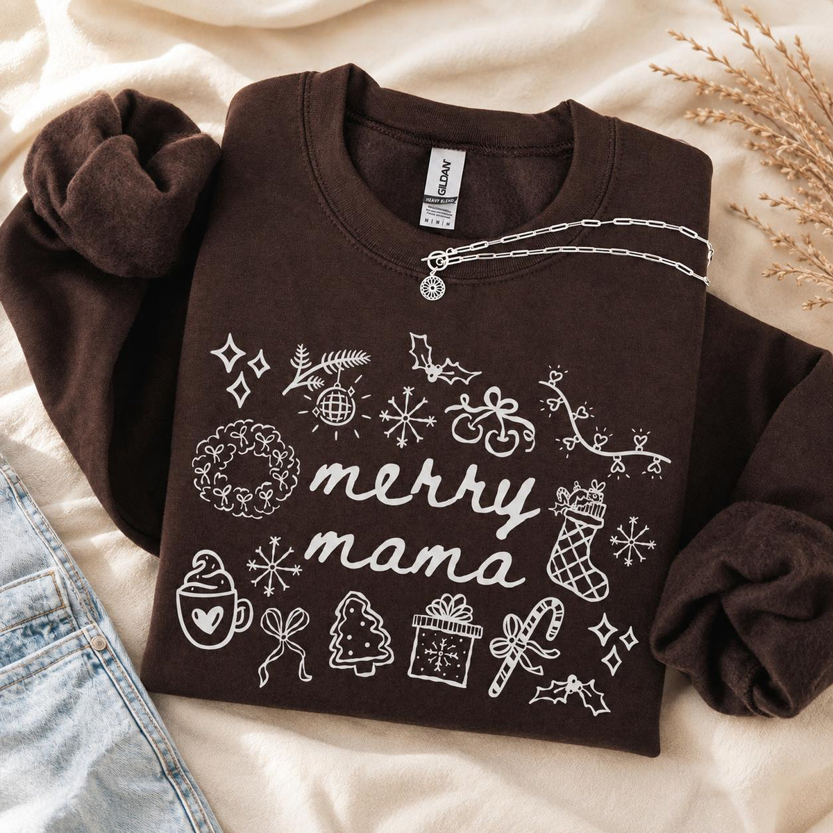 Merry Mama Christmas Sweatshirt Merry Mama Christmas Women Cute Holiday Doodle Design