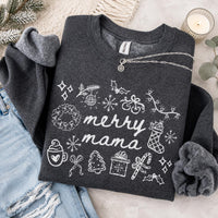 Merry Mama Christmas Sweatshirt Merry Mama Christmas Women Cute Holiday Doodle Design