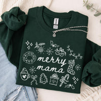 Merry Mama Christmas Sweatshirt Merry Mama Christmas Women Cute Holiday Doodle Design