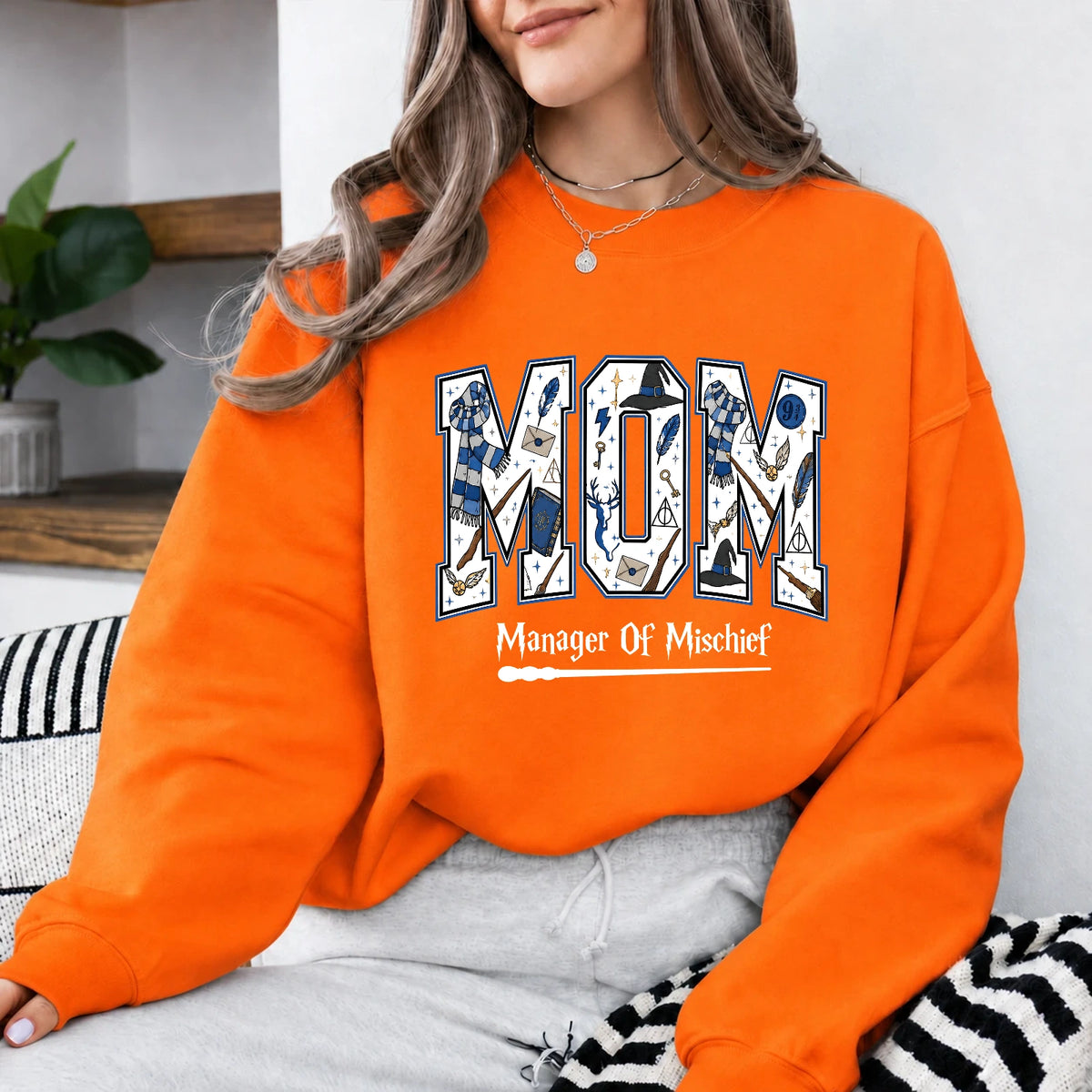 Mom Sweatshirt Manager Of Mischief Hand Drawn Magical Style