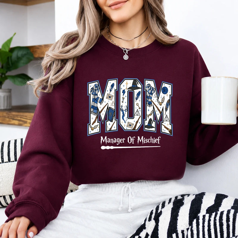 Mom Sweatshirt Manager Of Mischief Hand Drawn Magical Style