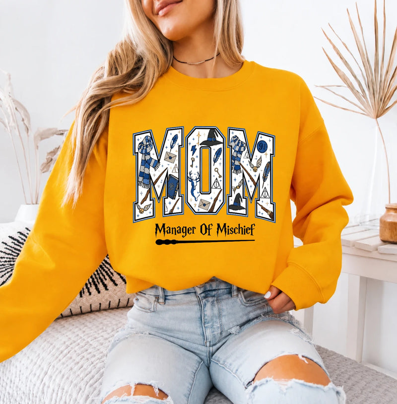 Mom Sweatshirt Manager Of Mischief Hand Drawn Magical Style