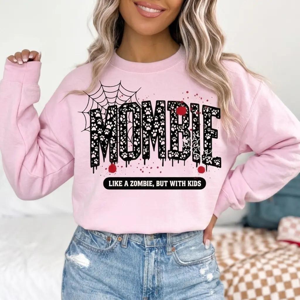 Mombie Halloween Like A Zombie But With Kids Sweatshirt Spooky Mom Life Fall Women Funny Graphic