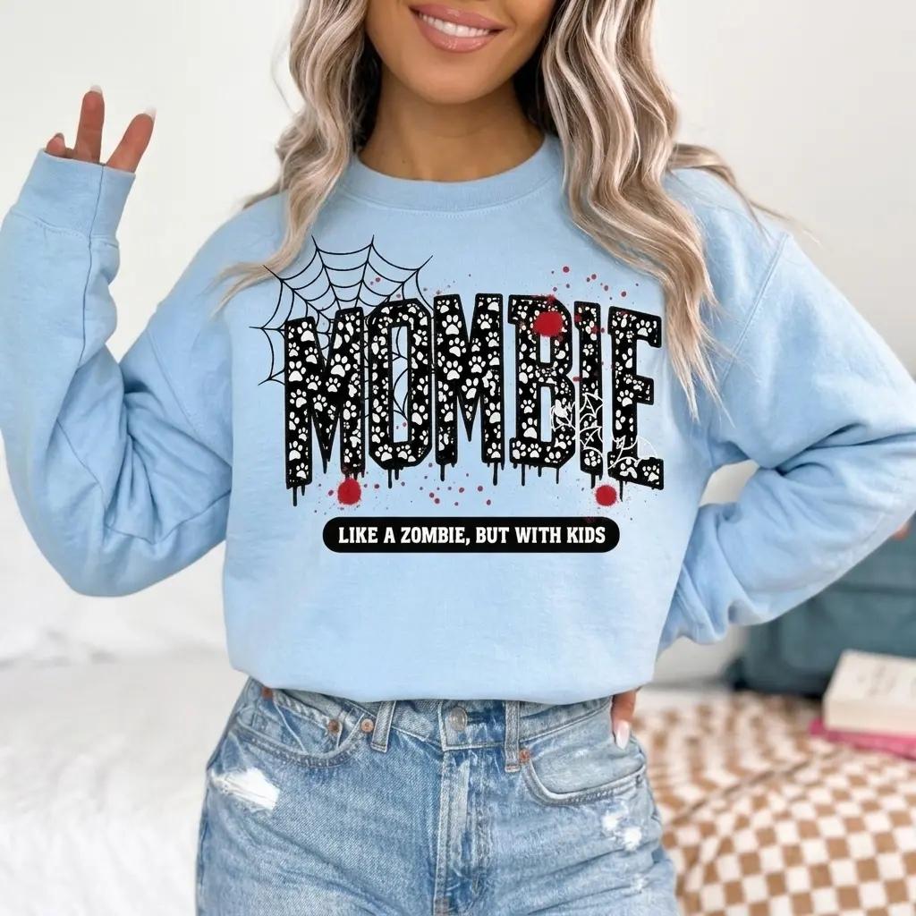 Mombie Halloween Like A Zombie But With Kids Sweatshirt Spooky Mom Life Fall Women Funny Graphic