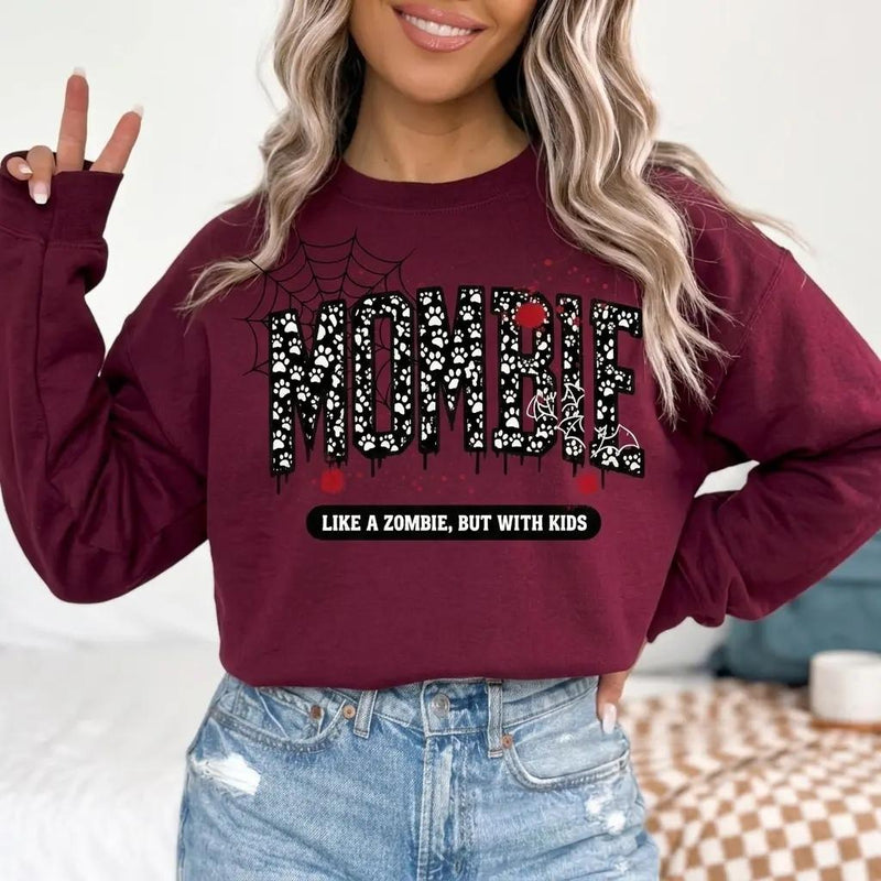Mombie Halloween Like A Zombie But With Kids Sweatshirt Spooky Mom Life Fall Women Funny Graphic