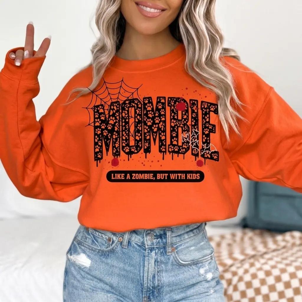 Mombie Halloween Like A Zombie But With Kids Sweatshirt Spooky Mom Life Fall Women Funny Graphic