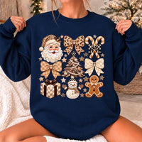 Neutral Christmas Graphic Santa Gingerbread Snowman Sweatshirt Holiday Women Vintage Coquette Design