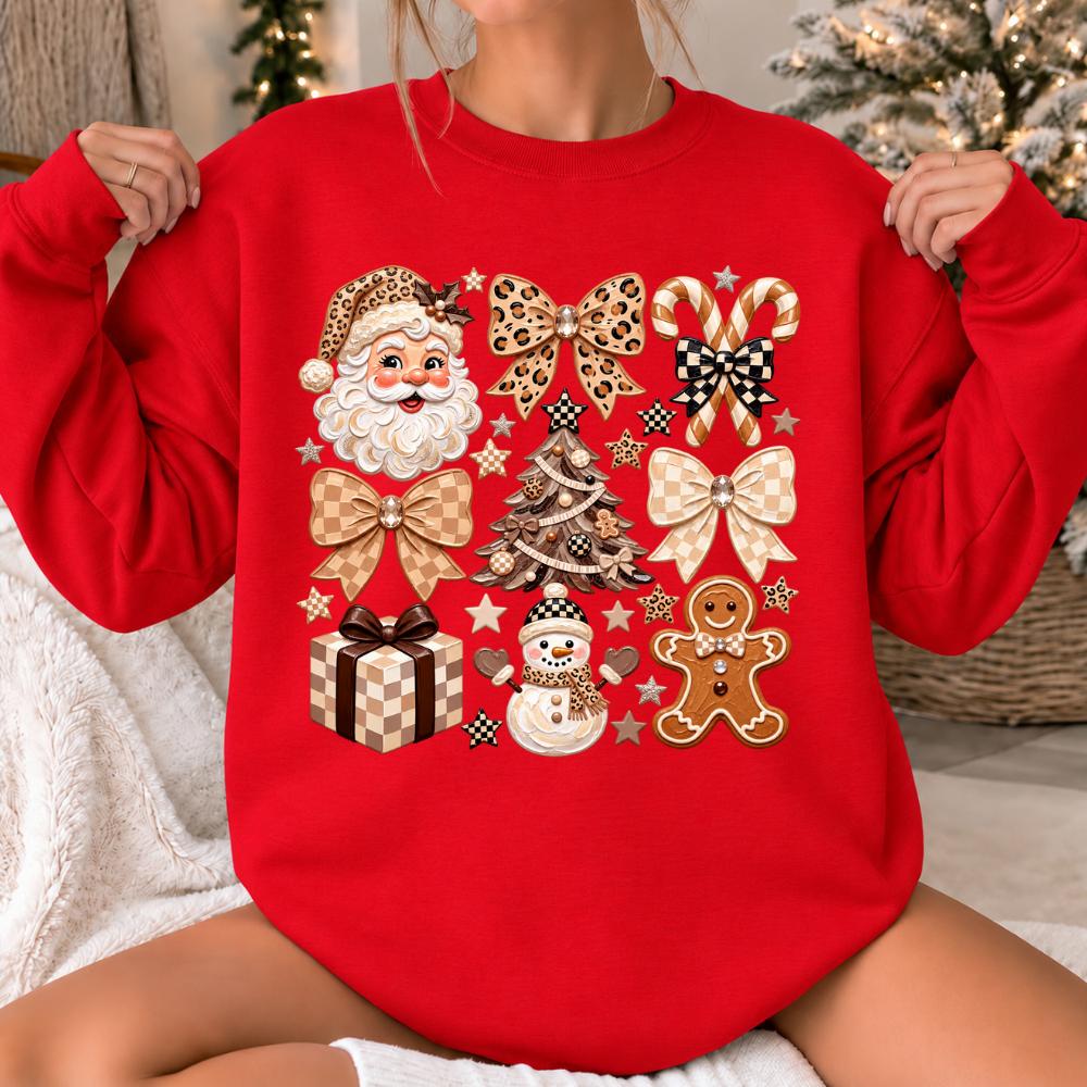 Neutral Christmas Graphic Santa Gingerbread Snowman Sweatshirt Holiday Women Vintage Coquette Design