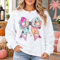 Pastel Ghost Bow Shirt Beachy Spooky Season Graphic Tee & Sweatshirt Coquette Halloween Apparel for Women