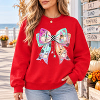 Pastel Ghost Bow Shirt Beachy Spooky Season Graphic Tee & Sweatshirt Coquette Halloween Apparel for Women